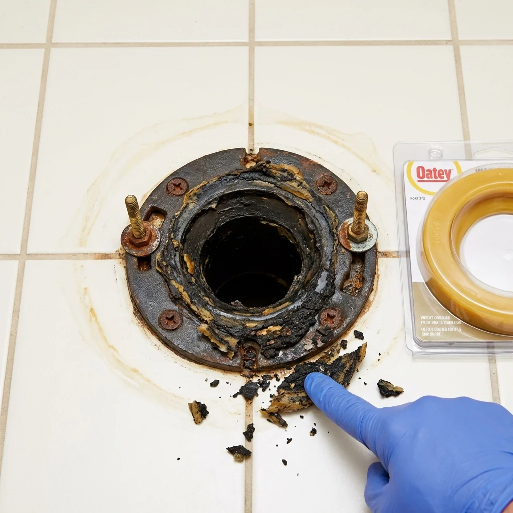 Failed wax ring showing water seepage at the base of a toilet in a Cookeville, TN home