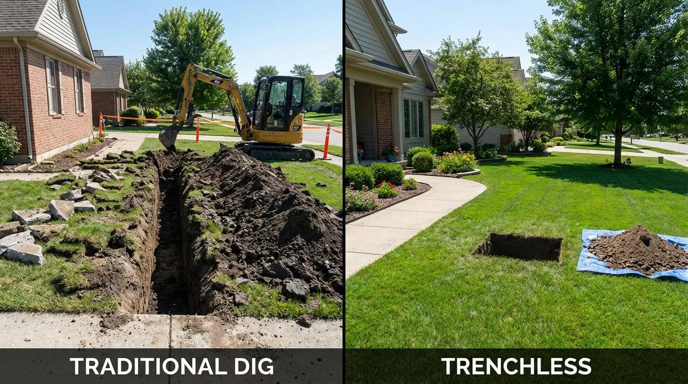 Trenchless sewer repair with minimal yard damage versus traditional excavation in Cookeville, TN